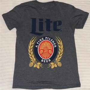Gray T-Shirt with Gold and Blue Miller Lite Design